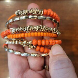 Orange & Gold Beadwork Wrap Bracelet
